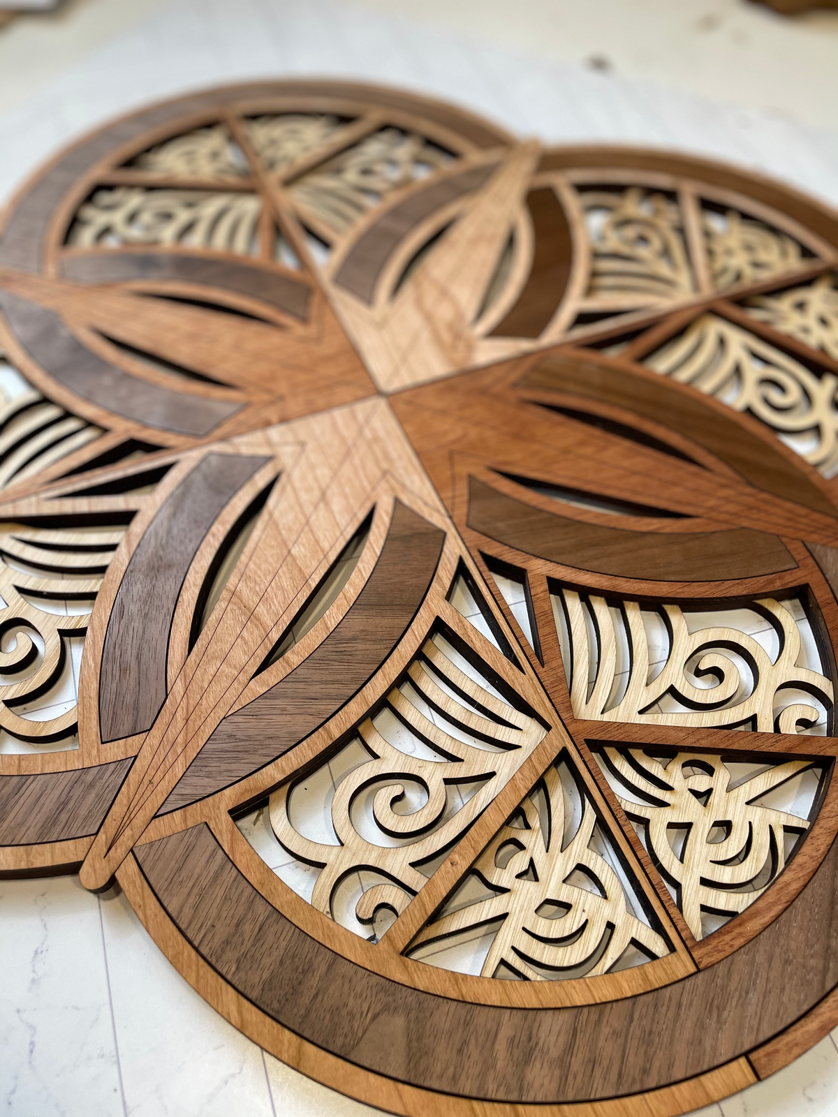 18 inch wooden double wedding ring wooden art