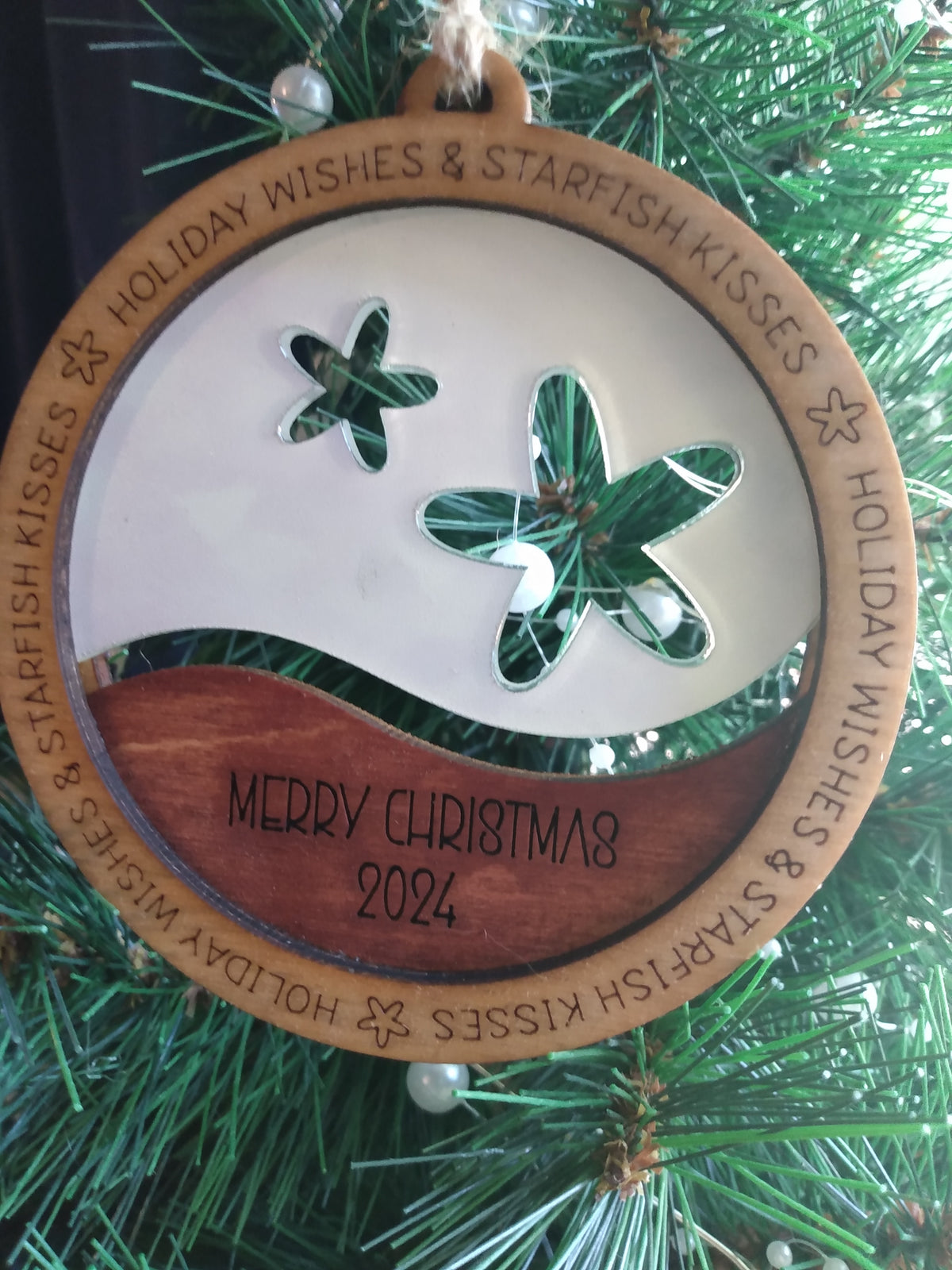 Starfish acrylic and wood ornament