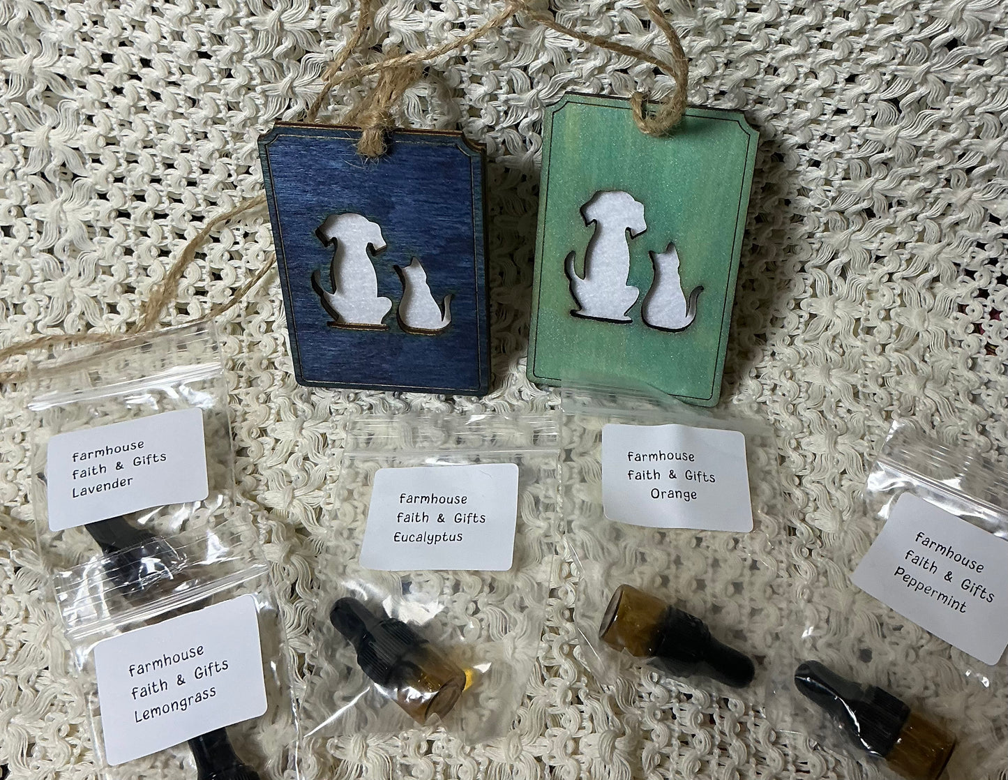 Hanging air freshener with essential oil